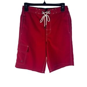 George Mens Cargo Eboard Swim Trunks Size Small (28-30) Red 9 Inseam  NEW